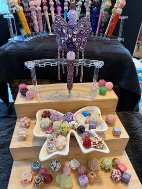 Handcrafted Purple Butterfly Beaded Pen - Decorative Arts & Crafts Accent